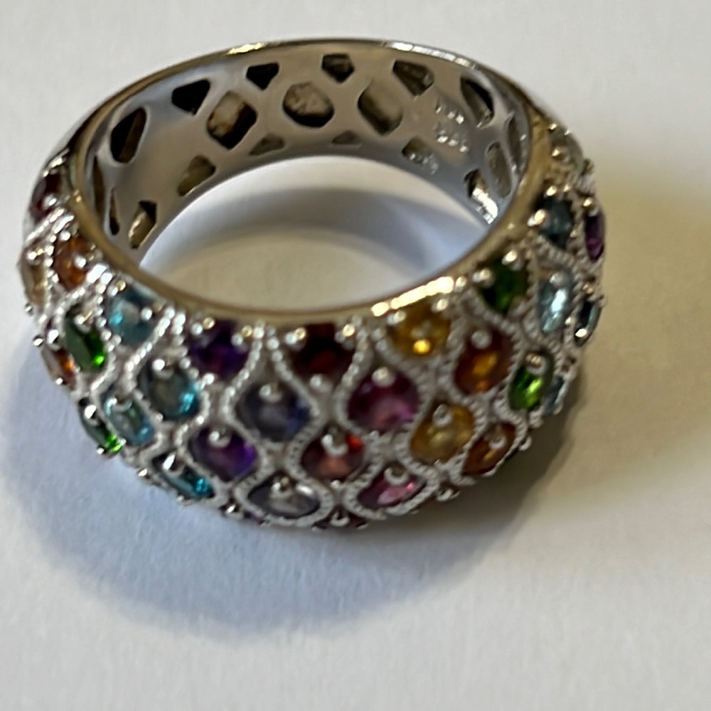Sterling silver ring with colorful stones size 6.5